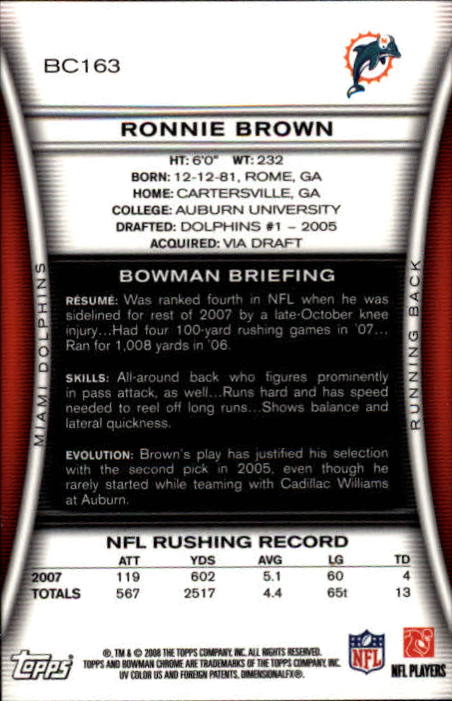 2008 Bowman Chrome #BC163 Ronnie Brown back image