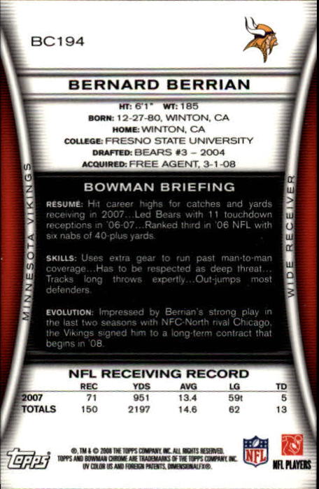 A1135- 2008 Bowman Chrome FB Cards 1-220 +Rookies -You Pick- 15+ FREE US SHIP - Picture 359 of 409