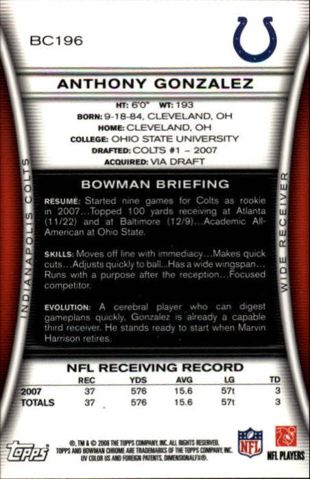 A1135- 2008 Bowman Chrome FB Cards 1-220 +Rookies -You Pick- 15+ FREE US SHIP - Picture 363 of 409