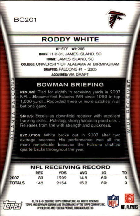 2008 Bowman Chrome #BC201 Roddy White back image