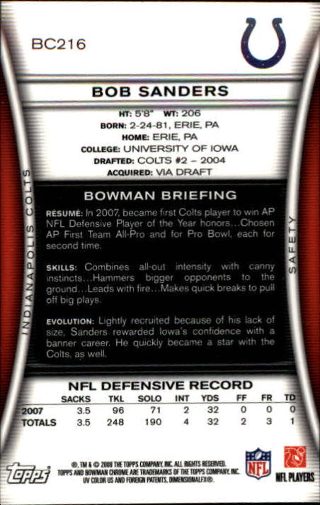 A1135- 2008 Bowman Chrome FB Cards 1-220 +Rookies -You Pick- 15+ FREE US SHIP - Picture 403 of 409