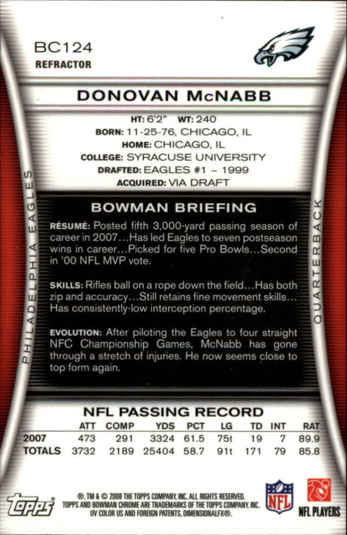 2008 Bowman Chrome Refractors #BC124 Donovan McNabb back image