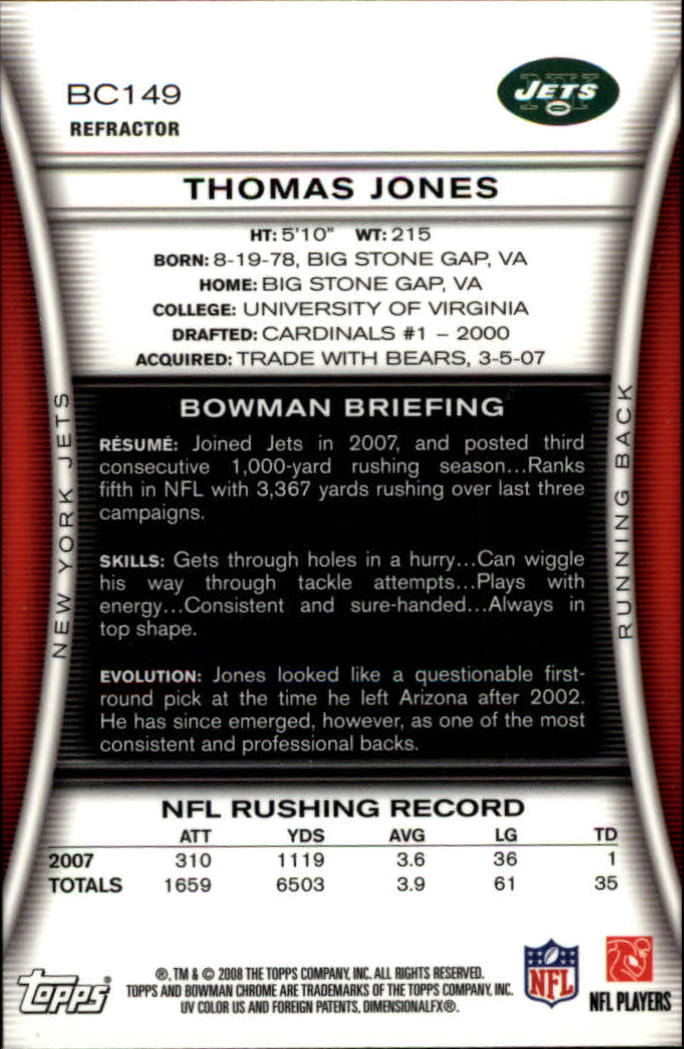 2008 Bowman Chrome Refractors #BC149 Thomas Jones back image