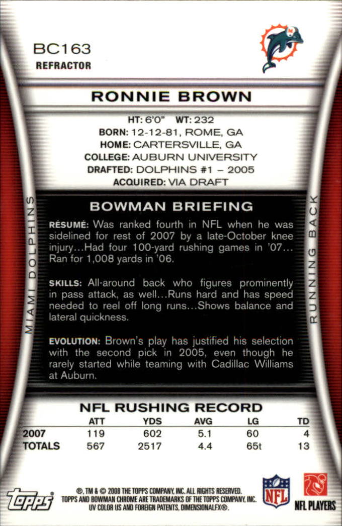 2008 Bowman Chrome Refractors #BC163 Ronnie Brown back image