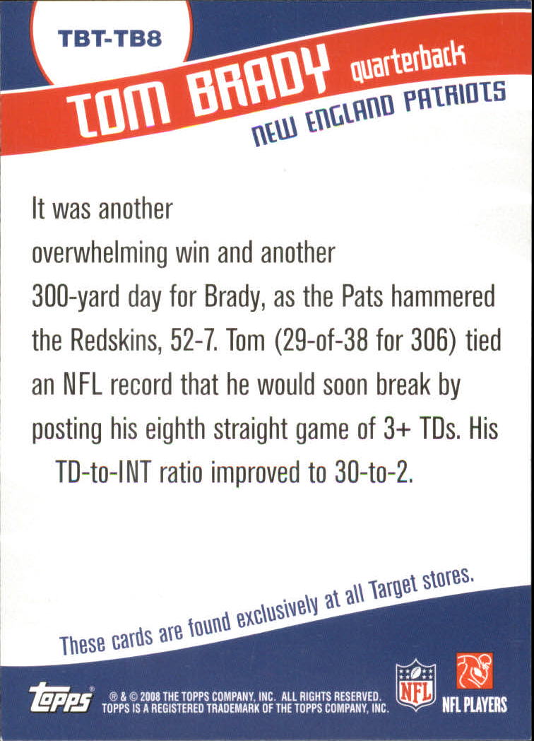2008 Topps Tom Brady Tribute #TB8 Tom Brady back image