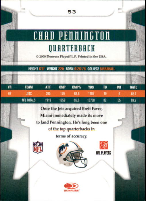 2008 Leaf Limited #53 Chad Pennington back image