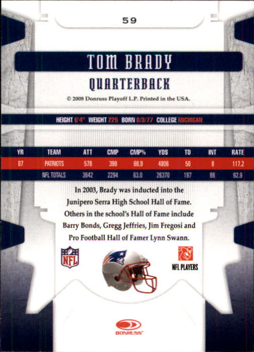2008 Leaf Limited #59 Tom Brady back image