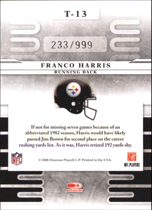 2008 Leaf Limited Team Trademarks #13 Franco Harris back image