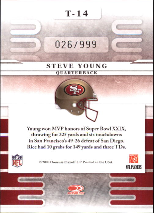 2008 Leaf Limited Team Trademarks #14 Steve Young back image