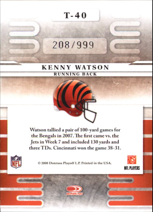 2008 Leaf Limited Team Trademarks #40 Kenny Watson back image