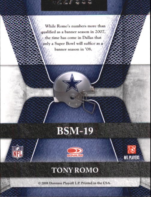 2008 Leaf Limited Banner Season #19 Tony Romo back image