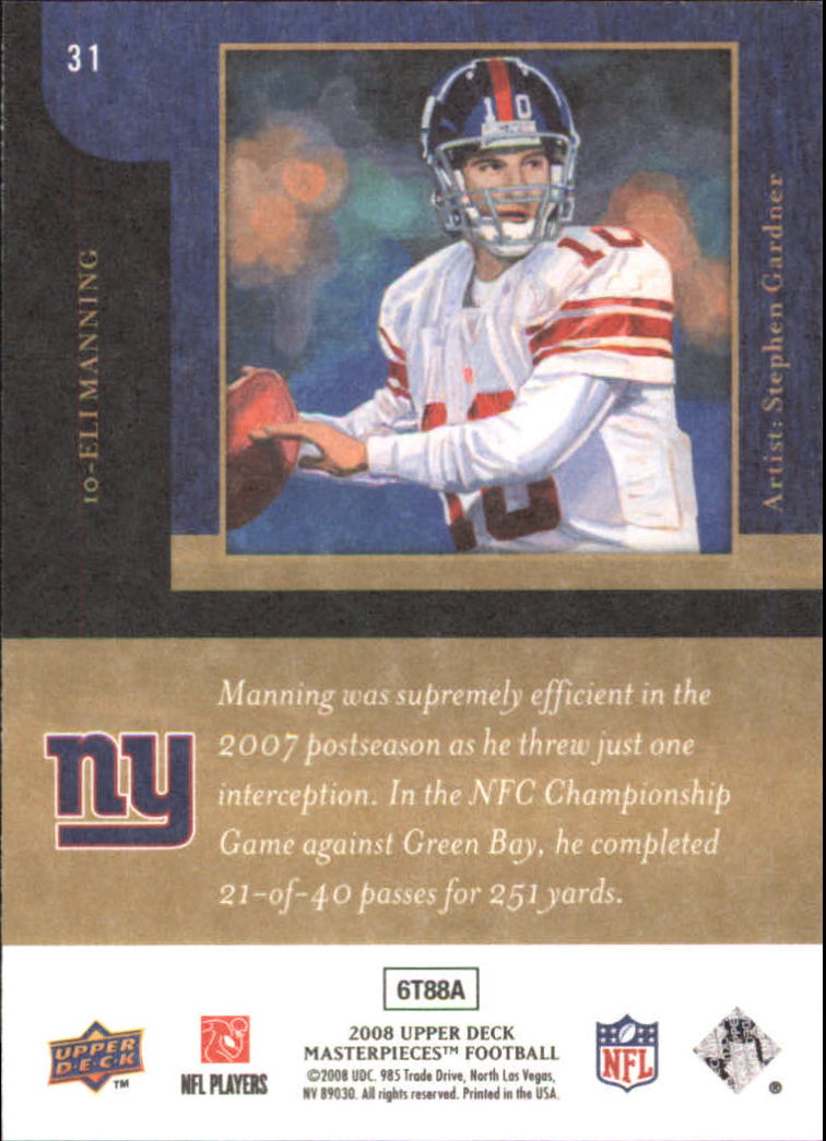 2008 Masterpieces (Upper Deck) Football "Main Set" Cards #1 to #110 - Picture 63 of 185