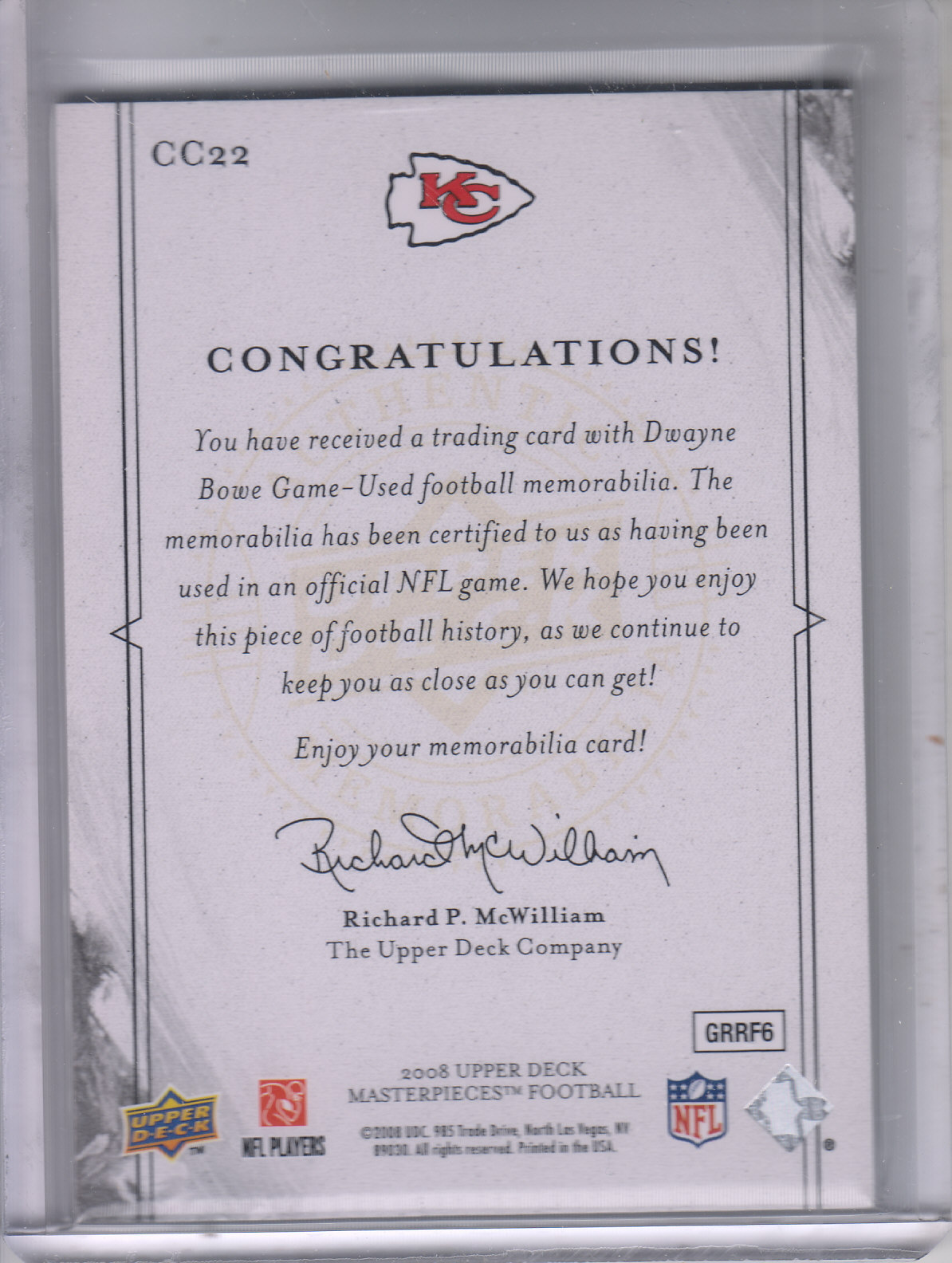 2008 UD Masterpieces Captured on Canvas Jerseys #CC22 Dwayne Bowe back image