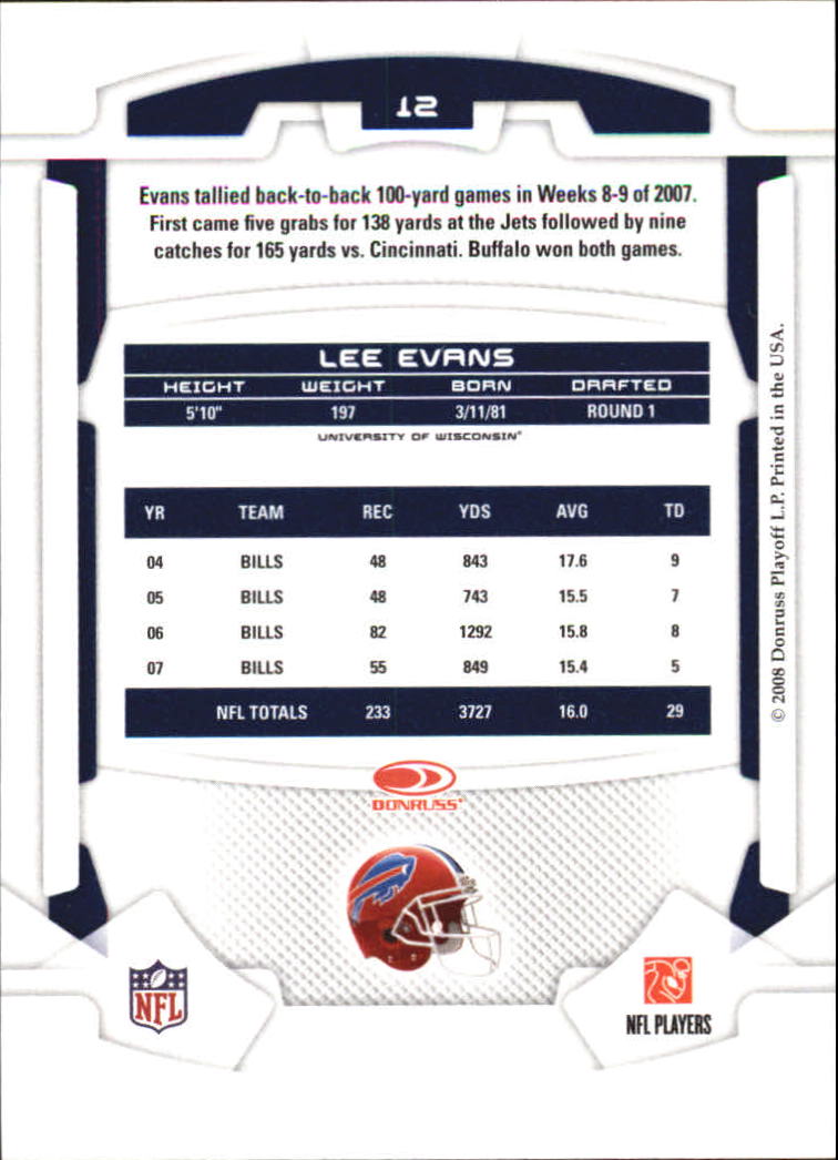 2008 Leaf Rookies and Stars #12 Lee Evans back image