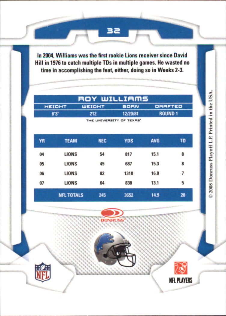 2008 Leaf Rookies and Stars #32 Roy Williams WR back image