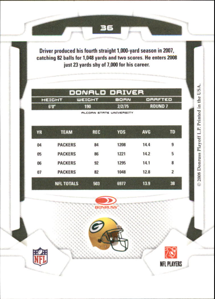 2008 Leaf Rookies and Stars #36 Donald Driver back image