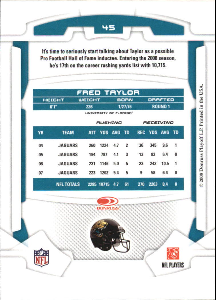 2008 Leaf Rookies and Stars #45 Fred Taylor back image