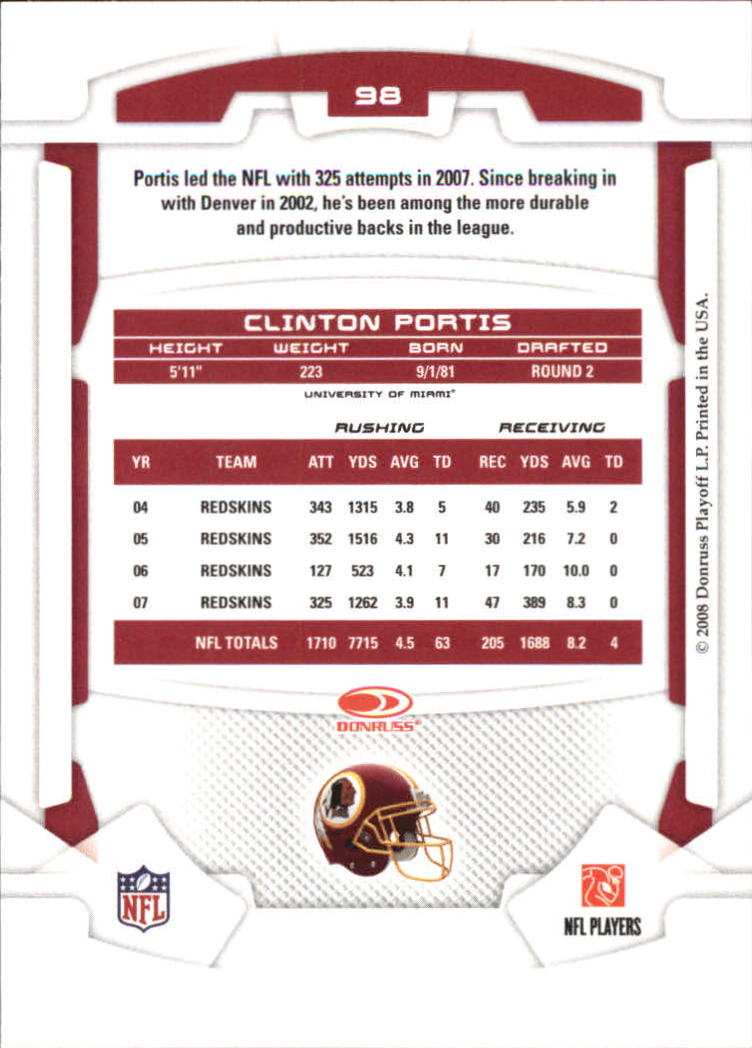 2008 Leaf Rookies and Stars #98 Clinton Portis back image