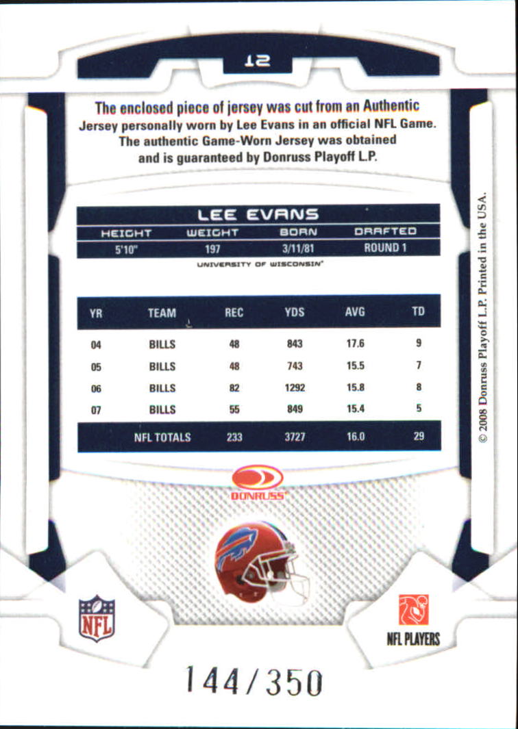 2008 Leaf Rookies and Stars Longevity Materials Ruby #12 Lee Evans/350 back image