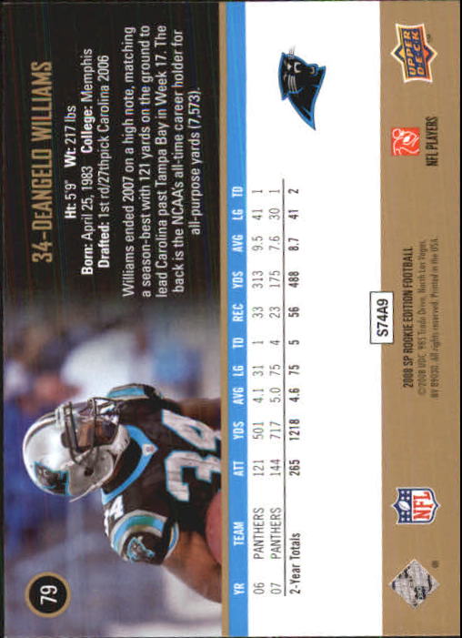2008 SP Rookie Edition #79 DeAngelo Williams back image