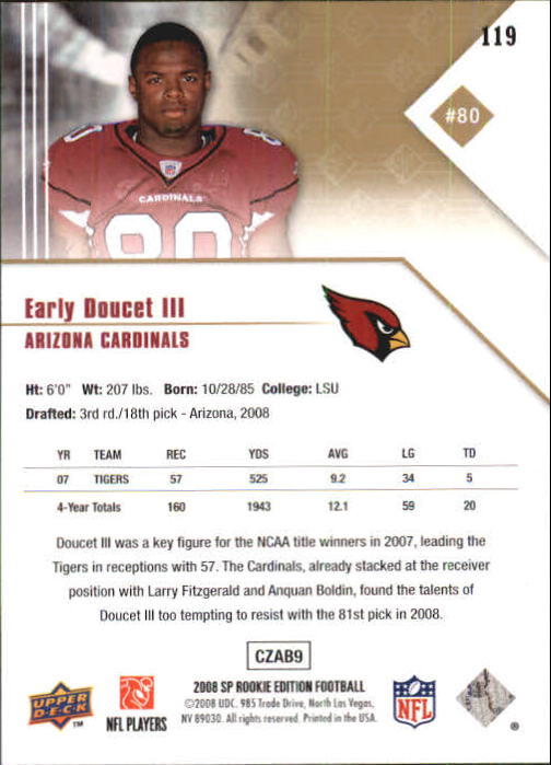 2008 SP Rookie Edition #119 Early Doucet RC back image