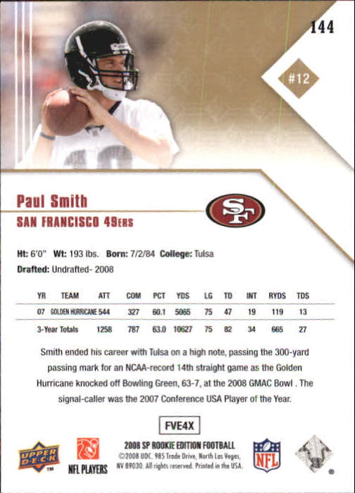 2008 SP Rookie Edition #144 Paul Smith RC back image