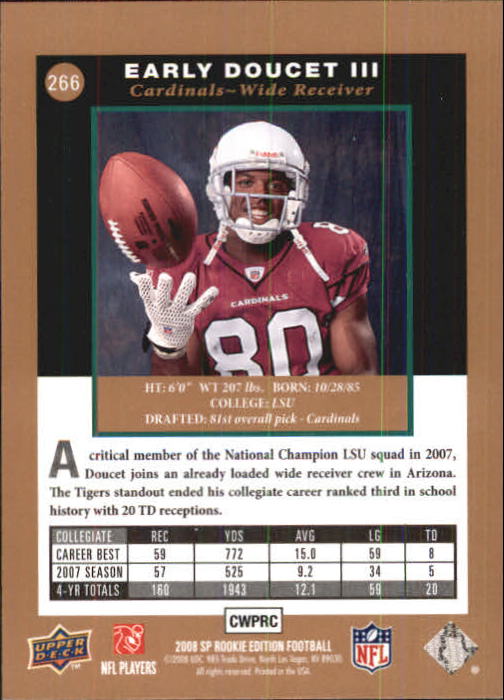 2008 SP Rookie Edition #266 Early Doucet 95 back image