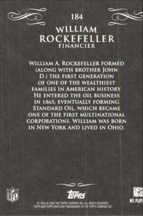 2008 Topps Mayo #184 William Rockefeller back image
