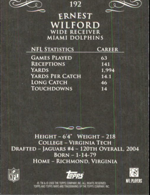 2008 Topps Mayo #192 Ernest Wilford back image