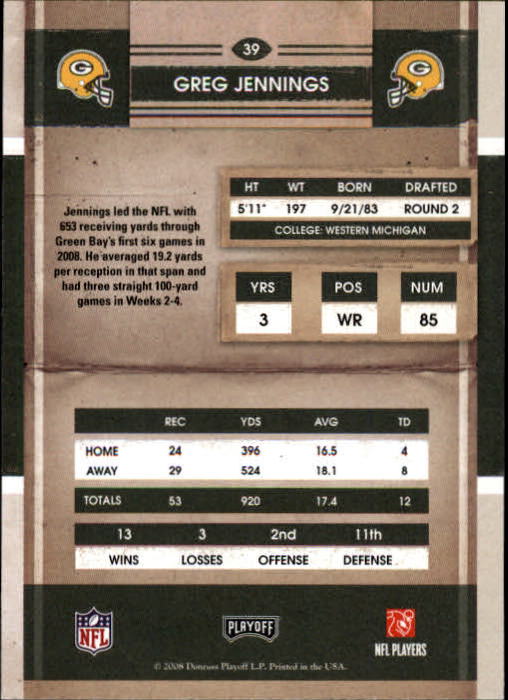 2008 Playoff Contenders #39 Greg Jennings back image