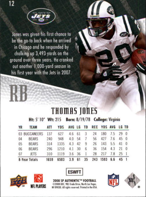 2008 SP Authentic #12 Thomas Jones back image