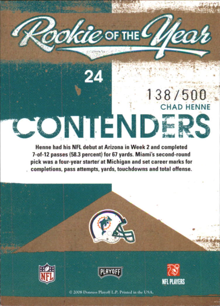 2008 Playoff Contenders ROY Contenders #24 Chad Henne back image