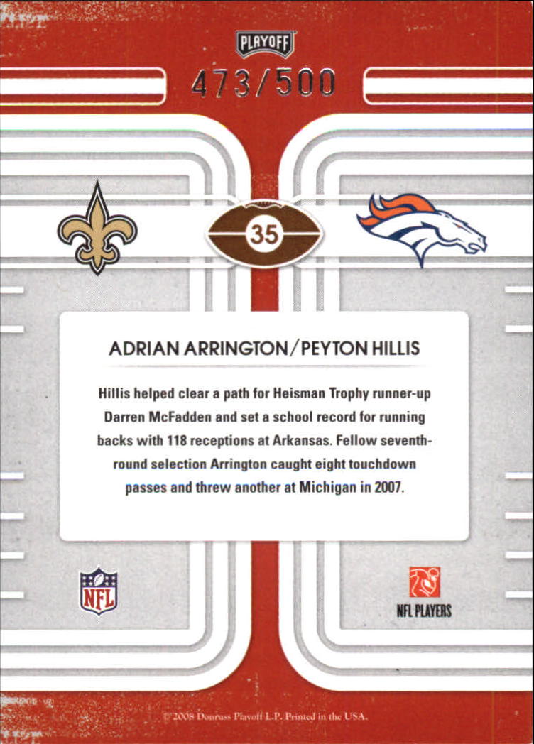 2008 Playoff Contenders Round Numbers #35 Adrian Arrington/Peyton Hillis back image
