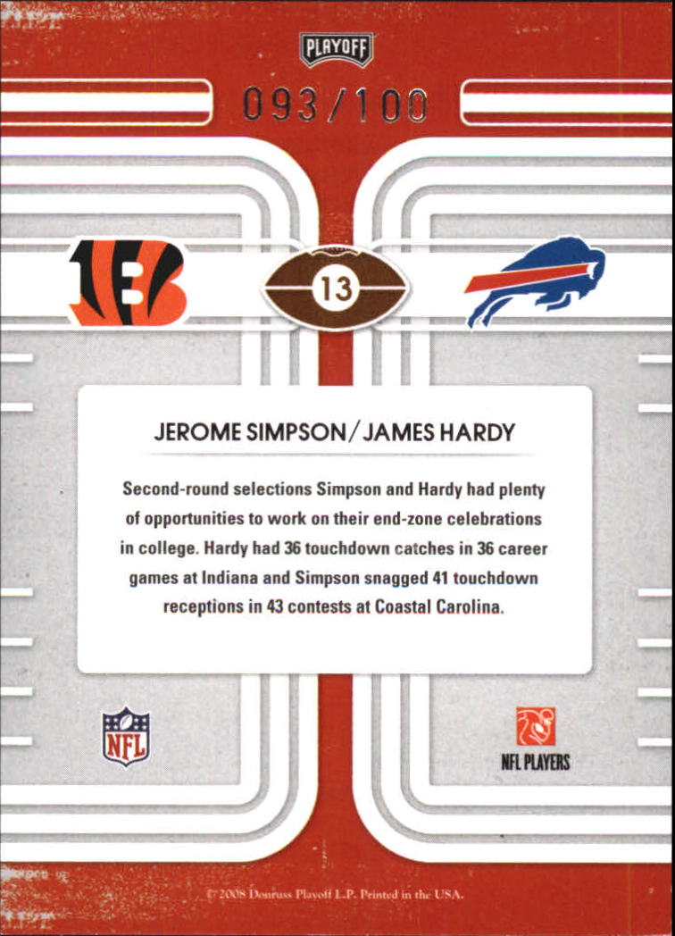 2008 Playoff Contenders Round Numbers Gold #13 Jerome Simpson/James Hardy back image