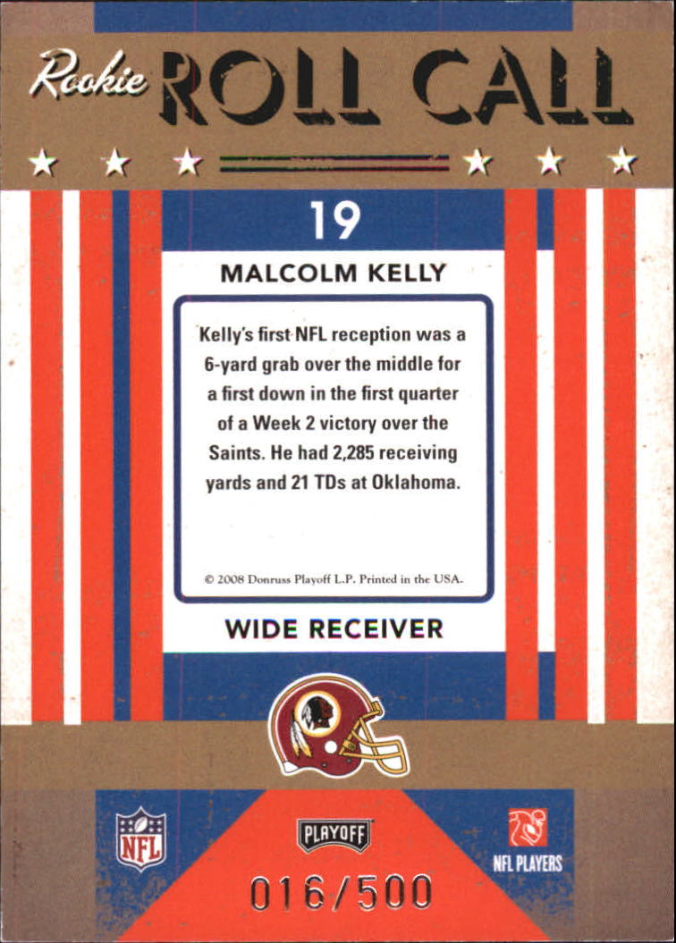 2008 Playoff Contenders Rookie Roll Call #19 Malcolm Kelly back image