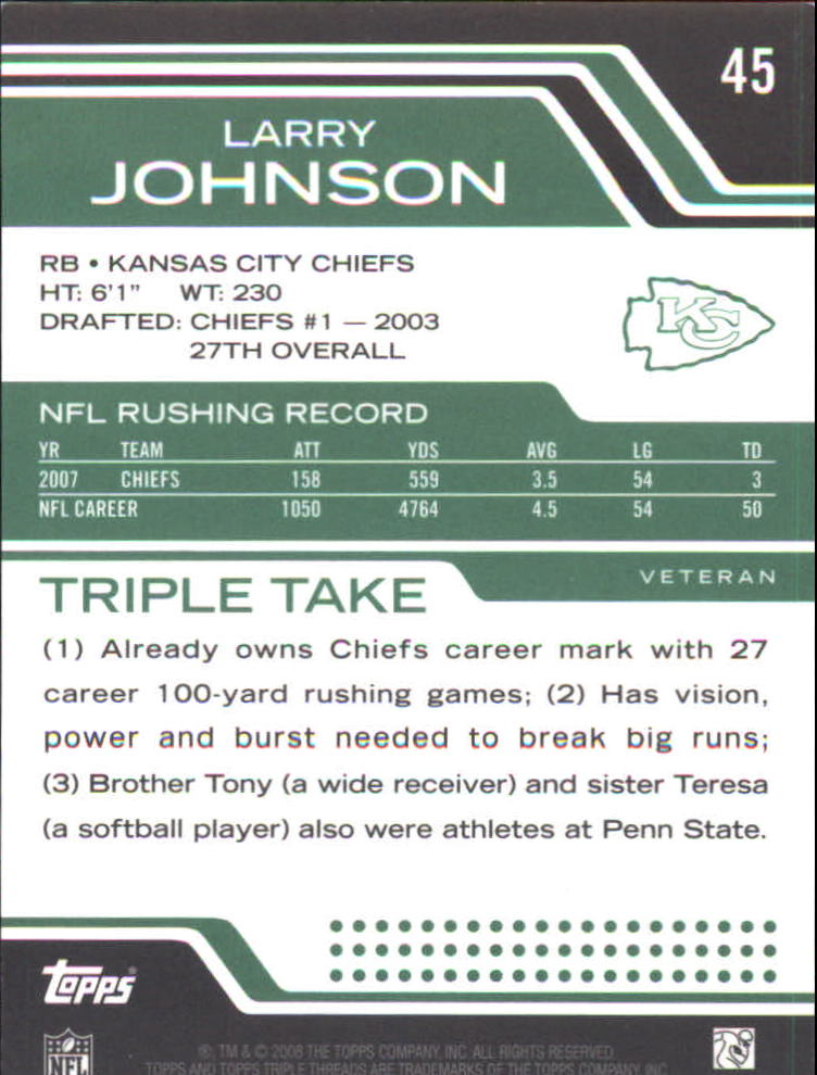 2008 Topps Triple Threads Emerald #45 Larry Johnson back image