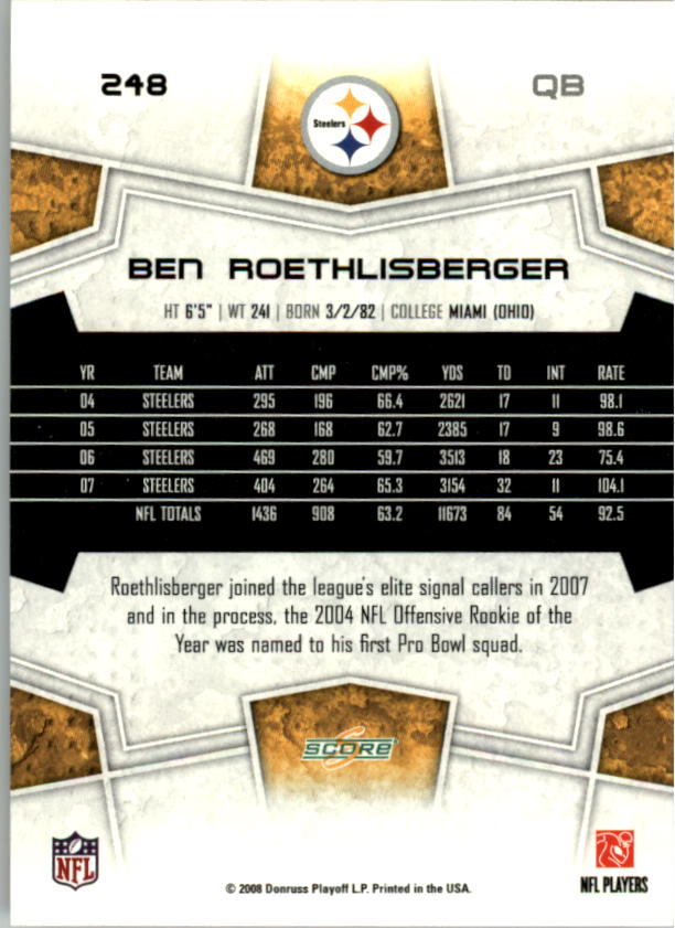 B5623- 2008 Score Super Bowl XLIII FB Cards 1-250 -You Pick- 15+ FREE US SHIP