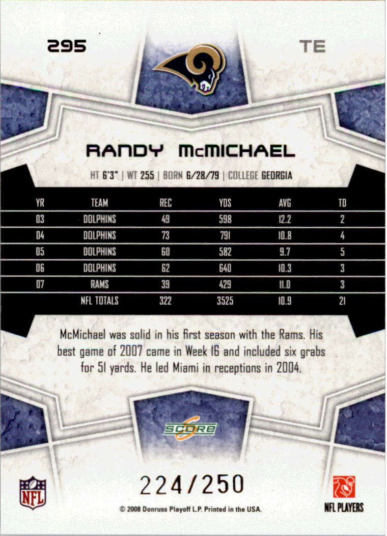 2008 Score Super Bowl XLIII Light Blue Glossy #295 Randy McMichael