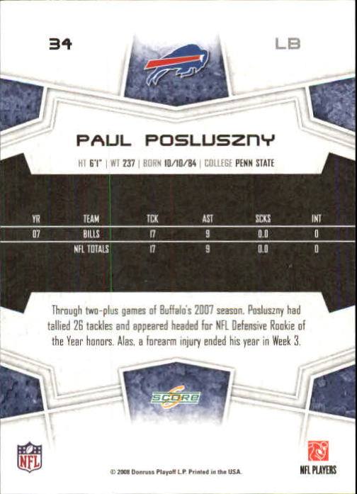 2008 Score Super Bowl XLIII Green #34 Paul Posluszny back image