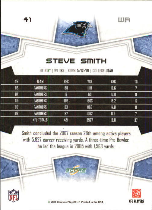 2008 Score Super Bowl XLIII Green #41 Steve Smith back image