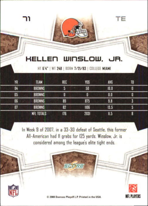 2008 Score Super Bowl XLIII Green #71 Kellen Winslow back image