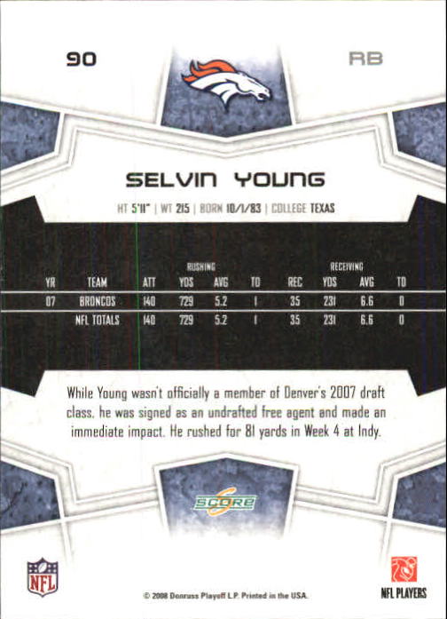 2008 Score Super Bowl XLIII Green #90 Selvin Young back image