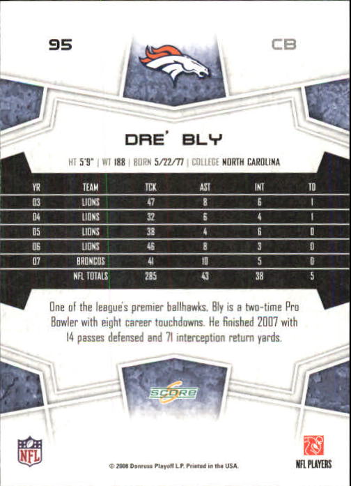 2008 Score Super Bowl XLIII Green #95 Dre Bly back image