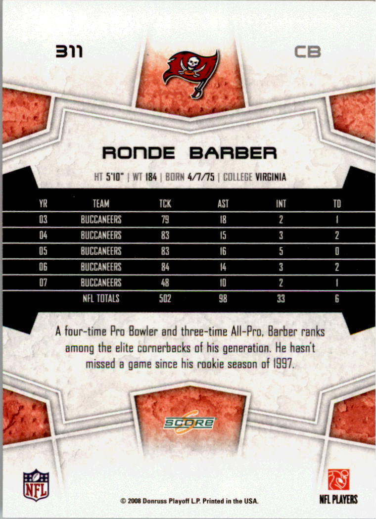 2008 Score Super Bowl XLIII Green #311 Ronde Barber back image