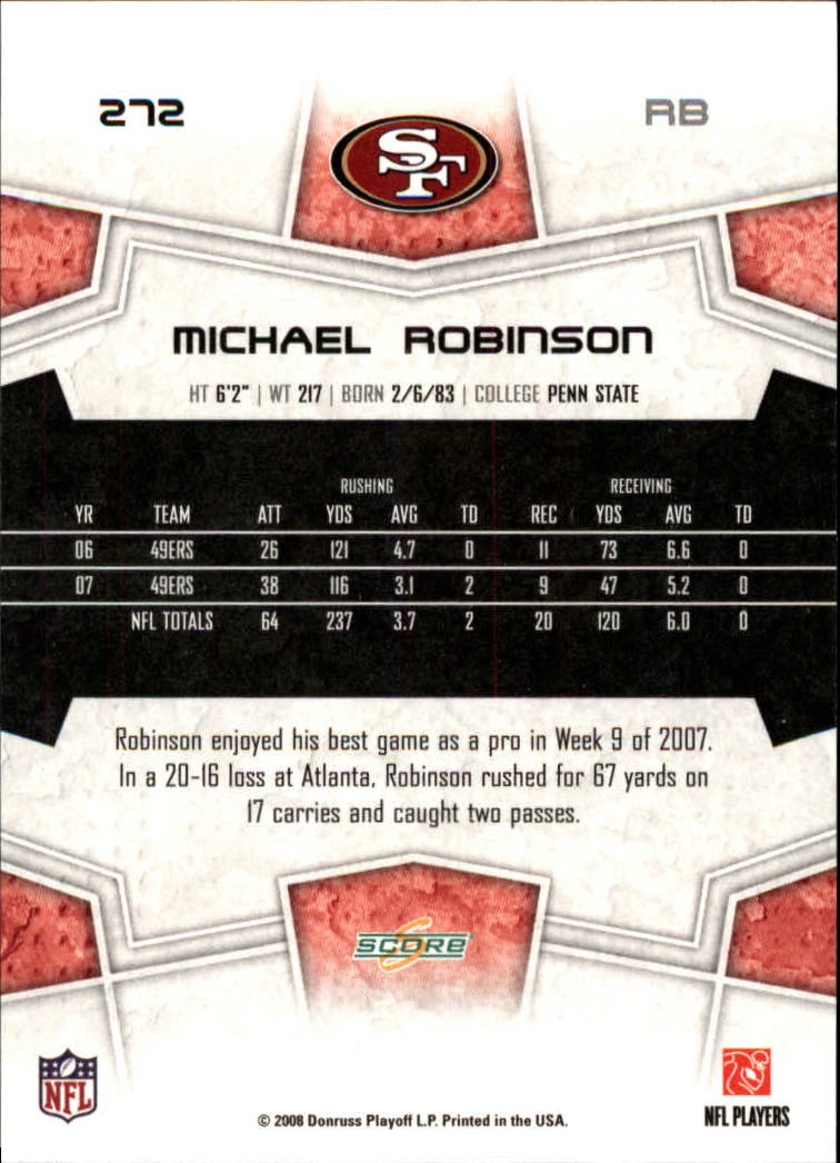 2008 Score Super Bowl XLIII Black #272 Michael Robinson back image