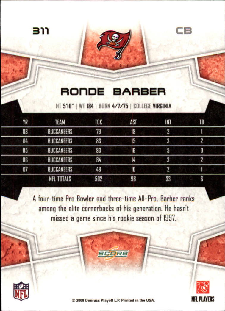 2008 Score Super Bowl XLIII Black #311 Ronde Barber back image