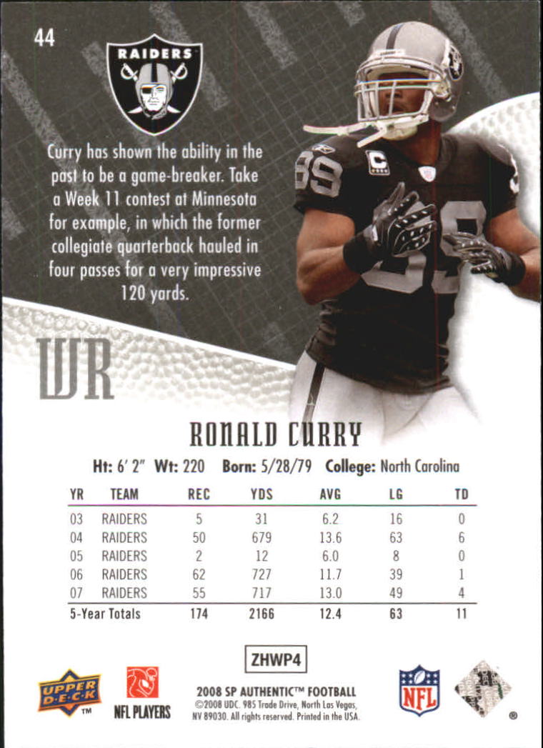 2008 SP Authentic Retail #44 Ronald Curry back image