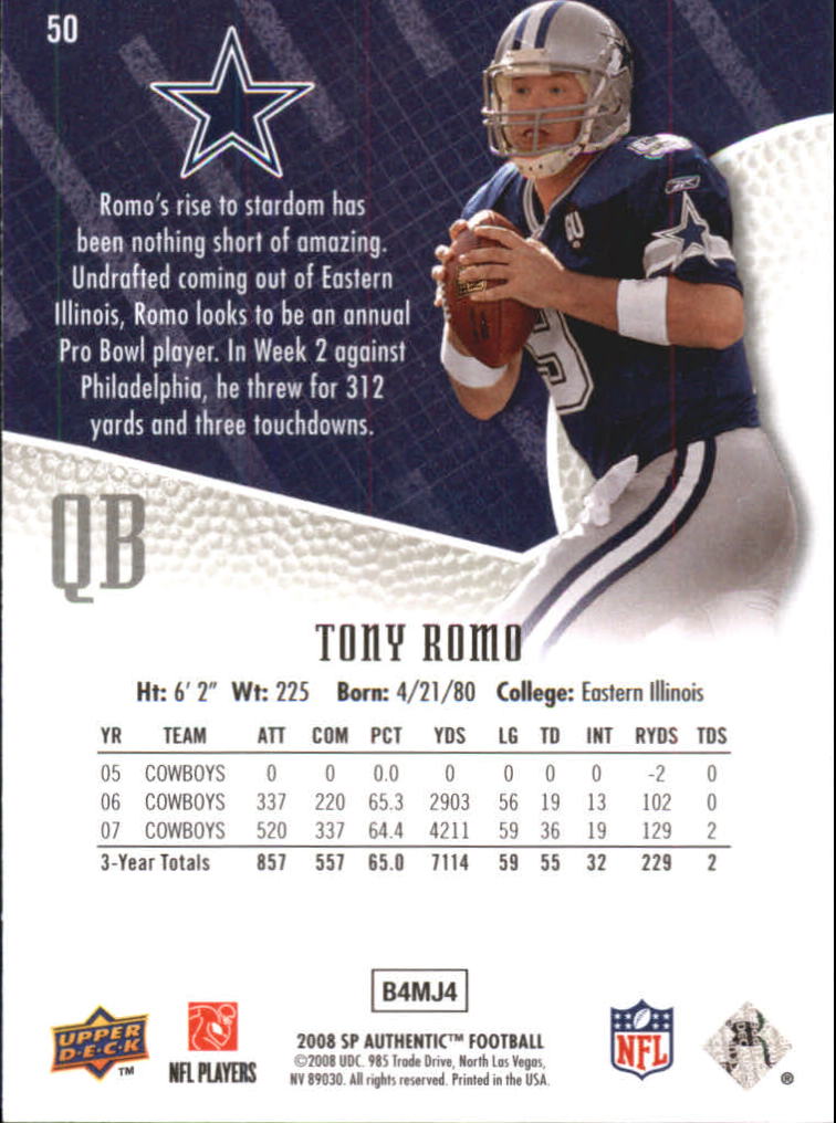 2008 SP Authentic Retail #50 Tony Romo back image