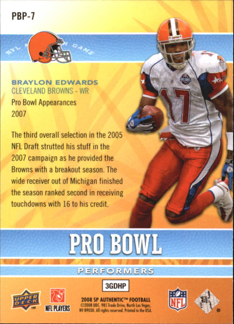 2008 SP Authentic Retail Pro Bowl Performers #PBP7 Braylon Edwards back image