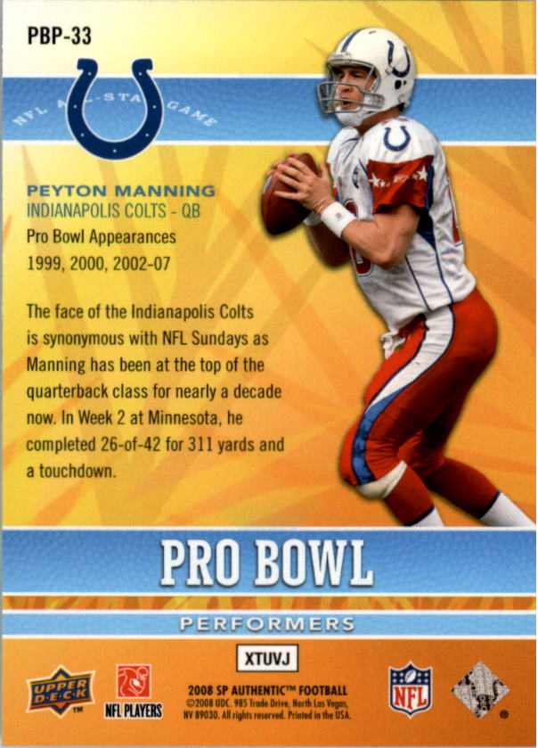 2008 SP Authentic Retail Pro Bowl Performers #PBP33 Peyton Manning back image